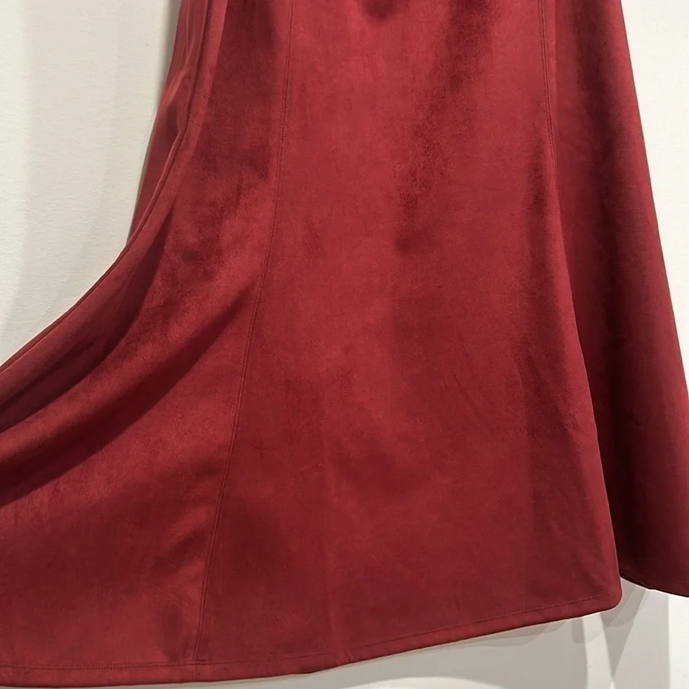 Jason Wu Faux Suede Maroon Merlot elastic waist maxi skirt plus size 1X women’s